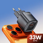 TOOCKI 33W Mini GaN Charger Dual Port USB-C+USB-A Fast Charging Power Adapter
