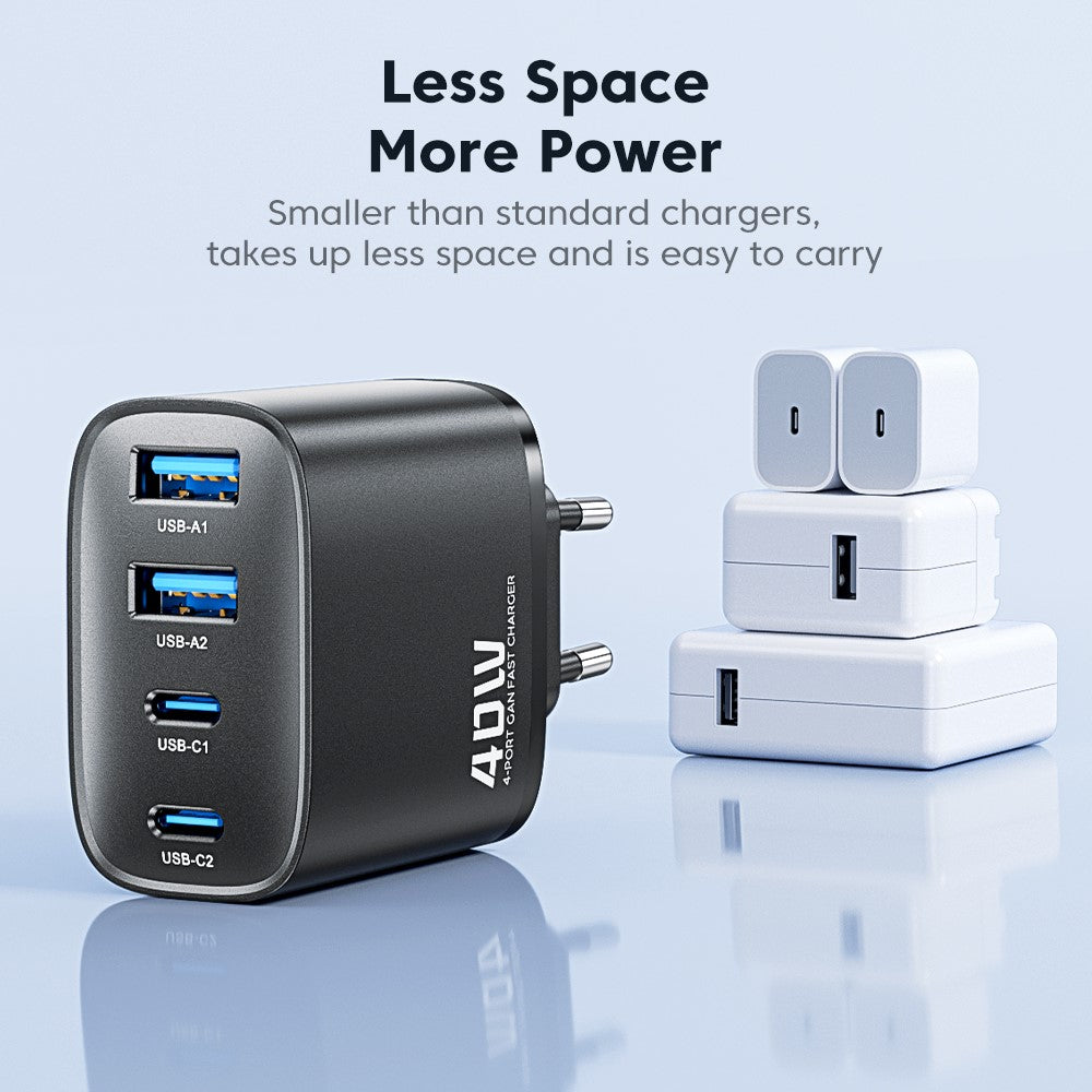 TOOCKI TC53402 40W GaN Hurtigoplader 4-Port 2 USB-C 2 USB-A 20W PD Quick Charging Strømadapter