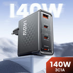 TOOCKI 140W GaN Charger 4-Port 3 USB-C 1 USB-A PD3.1 Fast Charging Station Power Adapter with 2m Cable