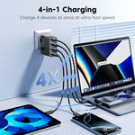 TOOCKI 140W GaN Charger 4-Port 3 USB-C 1 USB-A PD3.1 Fast Charging Station Power Adapter with 2m Cable