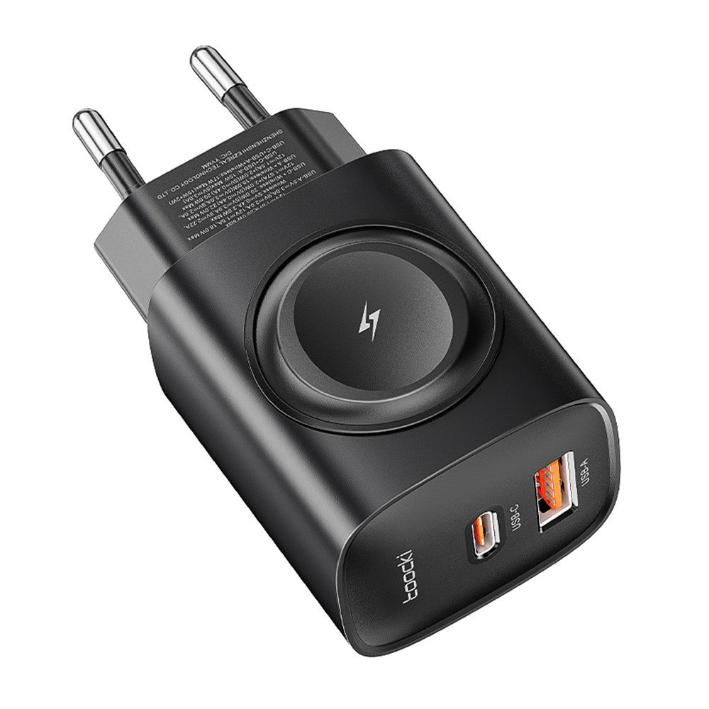 TOOCKI TCT20-21EU 3-in-1 GaN Charger Dual Port 20W USB-C 18W USB-A Magnetic 2W Wireless Charging Station for Apple Watch