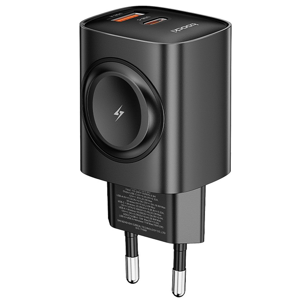 TOOCKI TCT20-21EU 3-in-1 GaN Charger Dual Port 20W USB-C 18W USB-A Magnetic 2W Wireless Charging Station for Apple Watch