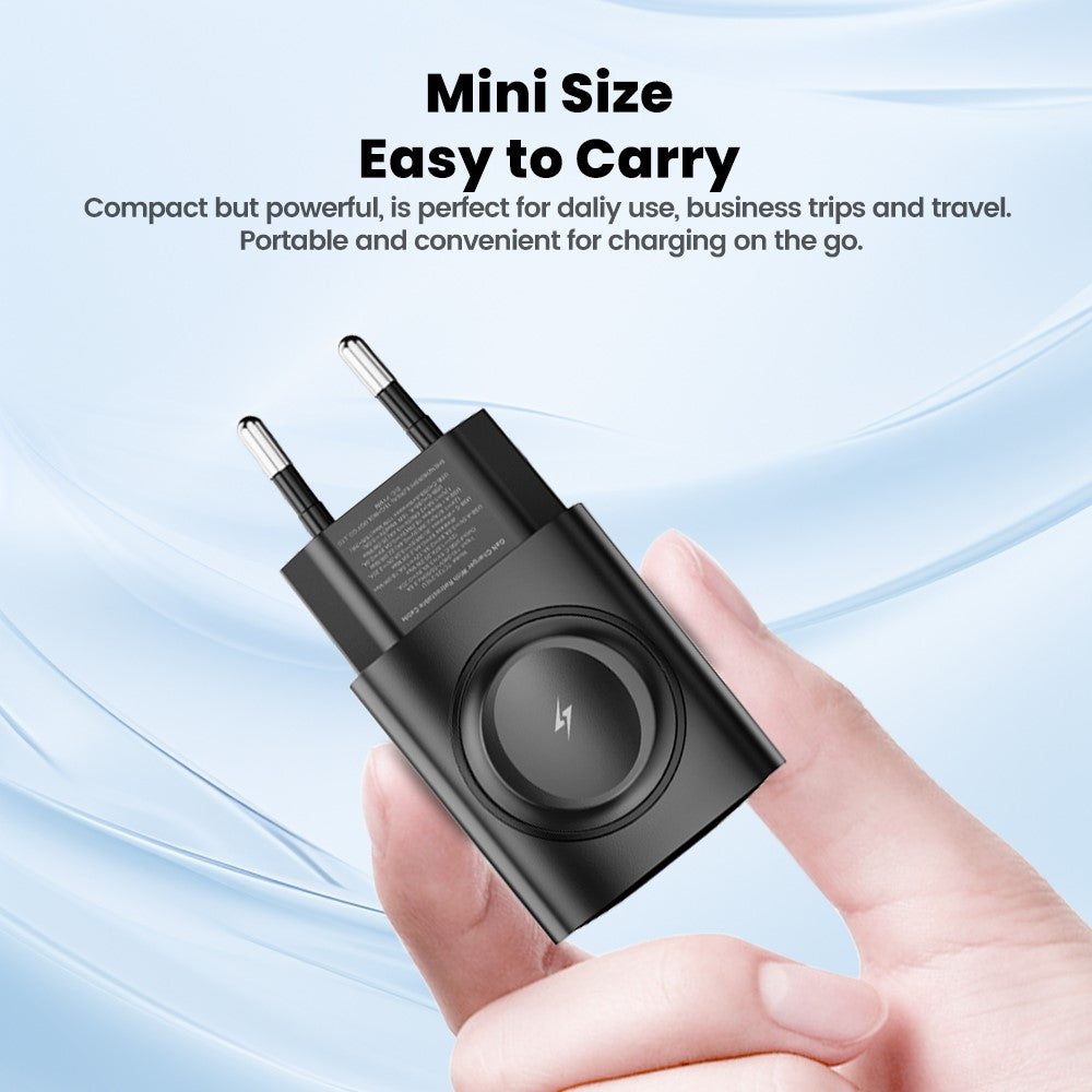 TOOCKI TCT20-21EU 3-in-1 GaN Charger Dual Port 20W USB-C 18W USB-A Magnetic 2W Wireless Charging Station for Apple Watch