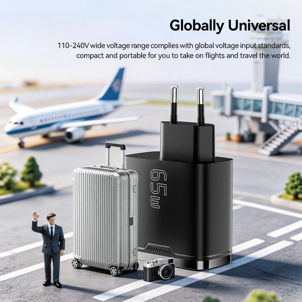 ESSAGER ES-CD64 65W GaN Wall Charger 3-Port 2 USB-C+USB-A Fast Charging Digital Display Travel Power Adapter