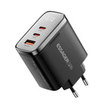 ESSAGER ES-CD64 65W GaN Vægoplader 3-Port 2 USB-C+USB-A Hurtigopladning Rejsestrømadapter med Digitalt Display
