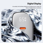 ESSAGER ES-CD64 65W GaN Vægoplader 3-Port 2 USB-C+USB-A Hurtigopladning Rejsestrømadapter med Digitalt Display