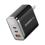 ESSAGER ES-CD64 65W GaN Wall Charger 3-Port 2 USB-C+USB-A Fast Charging Digital Display Travel Power Adapter