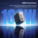 ESSAGER ES-CD56 100W GaN Wall Charger 3-Port 2 USB-C+USB-A Fast Charging Digital Display Travel Power Adapter
