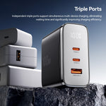 ESSAGER ES-CD56 100W GaN Wall Charger 3-Port 2 USB-C+USB-A Fast Charging Digital Display Travel Power Adapter