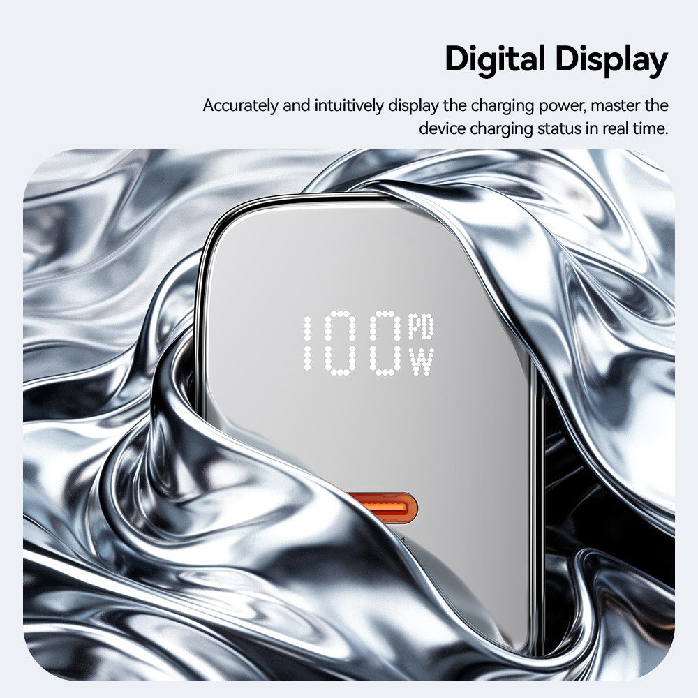ESSAGER ES-CD56 100W GaN Wall Charger 3-Port 2 USB-C+USB-A Fast Charging Digital Display Travel Power Adapter