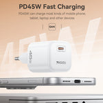 YESIDO YC116 PD 45W GaN Oplader Enkeltport Type-C Hurtigopladningsadapter med Flettet USB-C Kabel