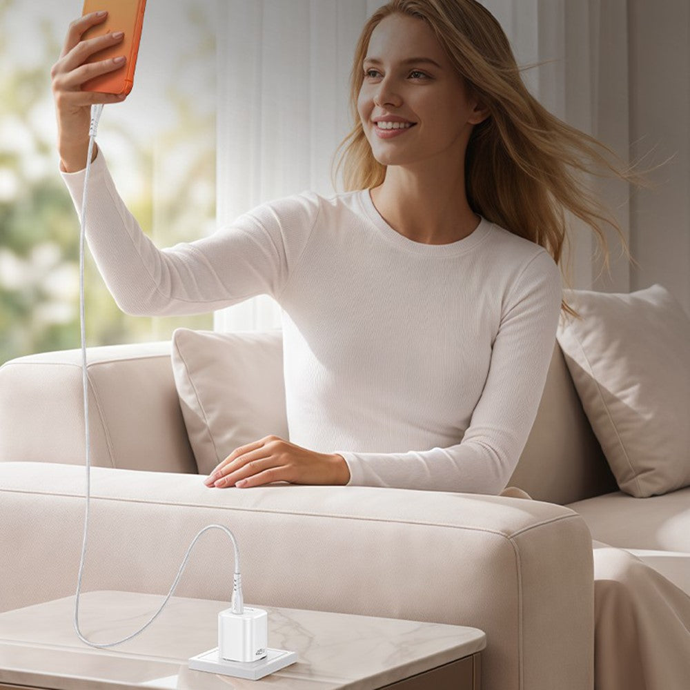 YESIDO YC116 PD 45W GaN Oplader Enkeltport Type-C Hurtigopladningsadapter med Flettet USB-C Kabel