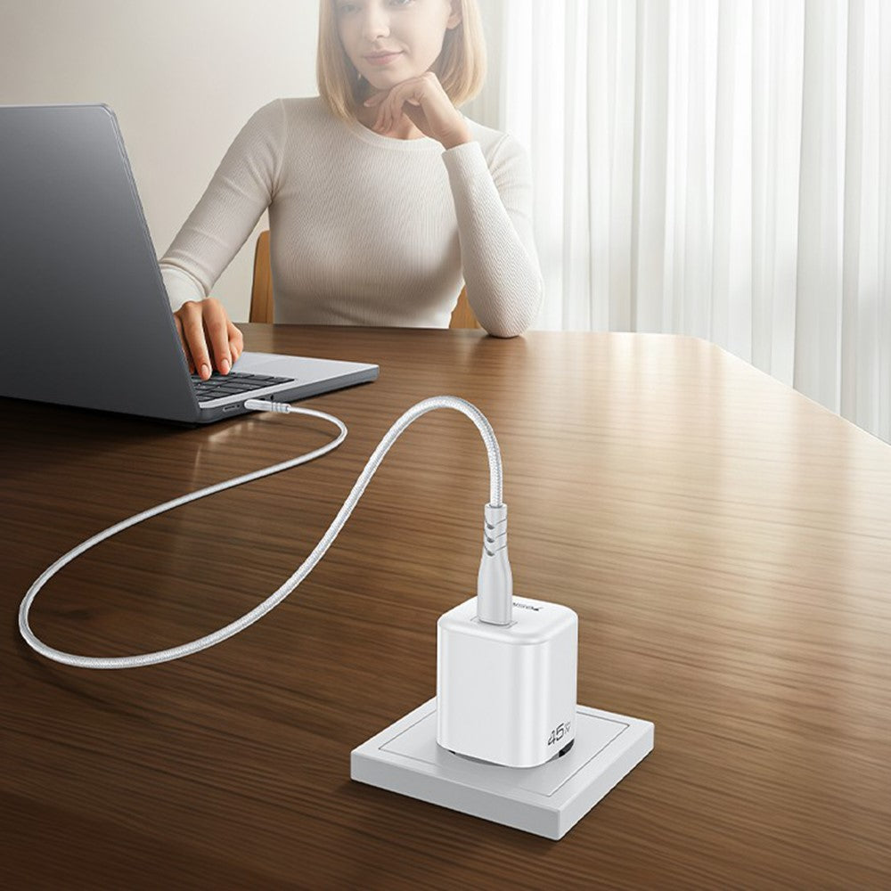YESIDO YC116 PD 45W GaN Charger Single Port Type-C Fast Charging Adapter with Braided USB-C Cable