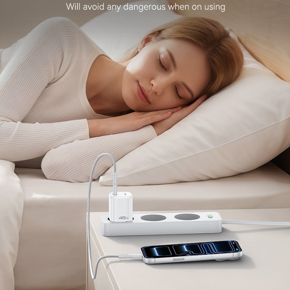 YESIDO YC116 PD 45W GaN Oplader Enkeltport Type-C Hurtigopladningsadapter med Flettet USB-C Kabel