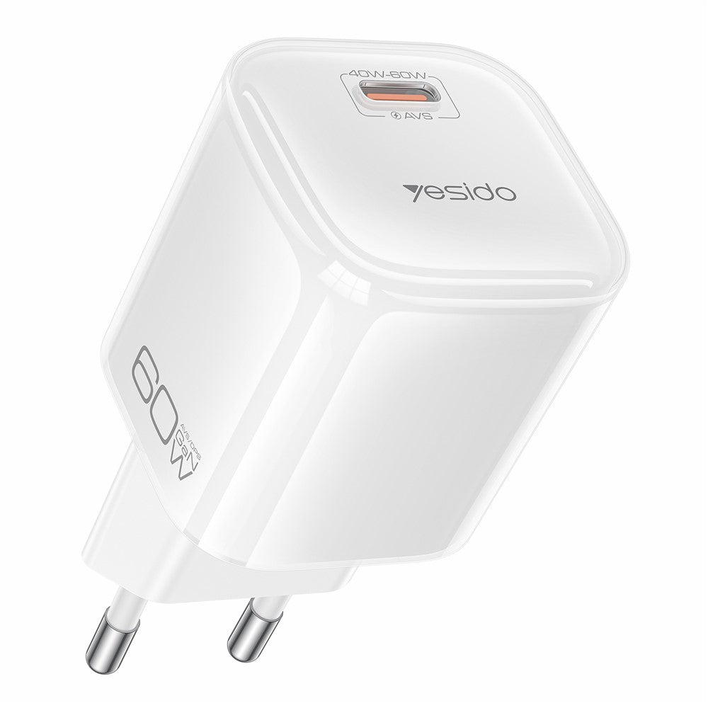 YESIDO YC117 40-60W USB-C GaN Charger with USB-C Cable Clear Dual-Color AVS DPS PPS Dynamic Fast Charging Adapter for Phone Tablet Laptop