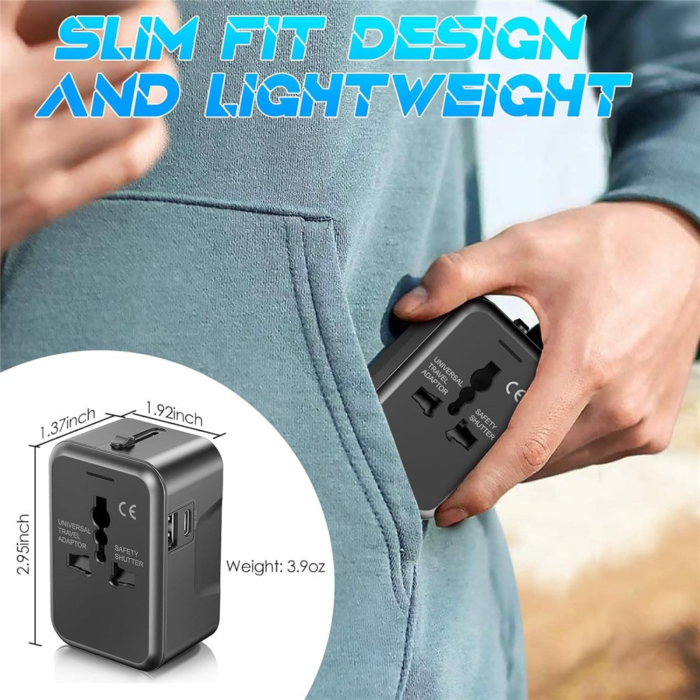 Universal Global Travel Charging Adapter International Plug Charger Converter with AC Outlet + Type C + USB-A Ports