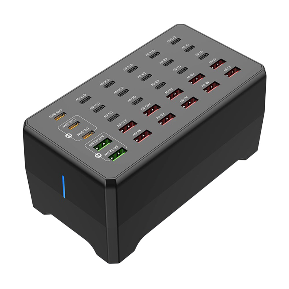 WLX-268F 30-Port Desktop Charger Hub with 18 USB-C and 12 USB-A Ports 30W Fast Charging Station
