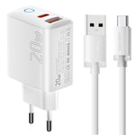 ESSAGER ES-CD55 20W Opladersæt Type-C + USB-A Hurtigoplader med USB-A til Type-C Datakabel