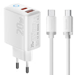 ESSAGER ES-CD55 20W Opladersæt Dobbeltport USB-A + Type-C Hurtigopladningsadapter med Type-C til Type-C Kabel