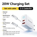 ESSAGER ES-CD55 20W Opladersæt Dobbeltport USB-A + Type-C Hurtigopladningsadapter med Type-C til Type-C Kabel