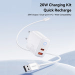 ESSAGER ES-CD55 20W Opladersæt Dobbeltport USB-A + Type-C Hurtigopladningsadapter med Type-C til Type-C Kabel