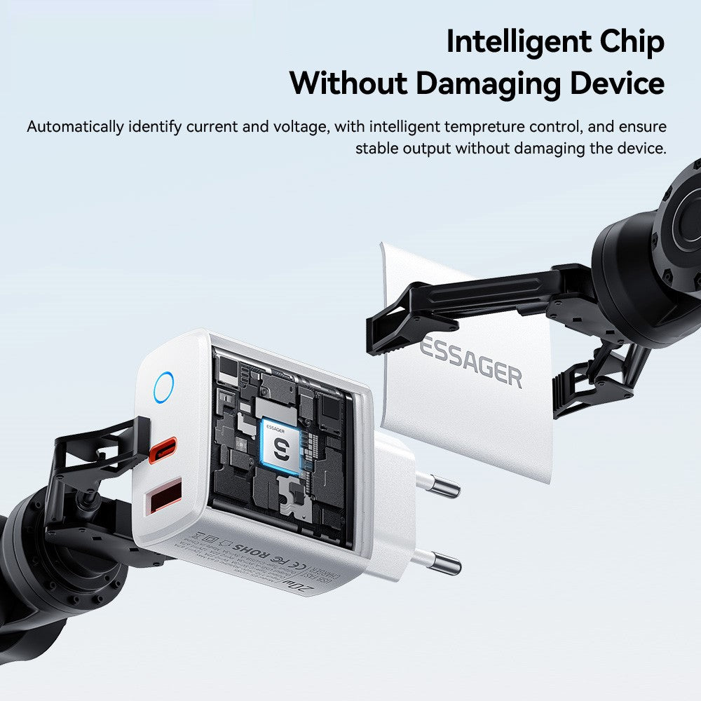ESSAGER ES-CD55 20W Opladersæt Dobbeltport USB-A + Type-C Hurtigopladningsadapter med Type-C til Type-C Kabel
