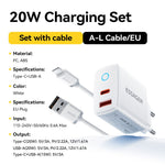 ESSAGER ES-CD55 20W Opladersæt USB-A + USB-C Hurtigopladningsadapter med USB-A til IP-kabel