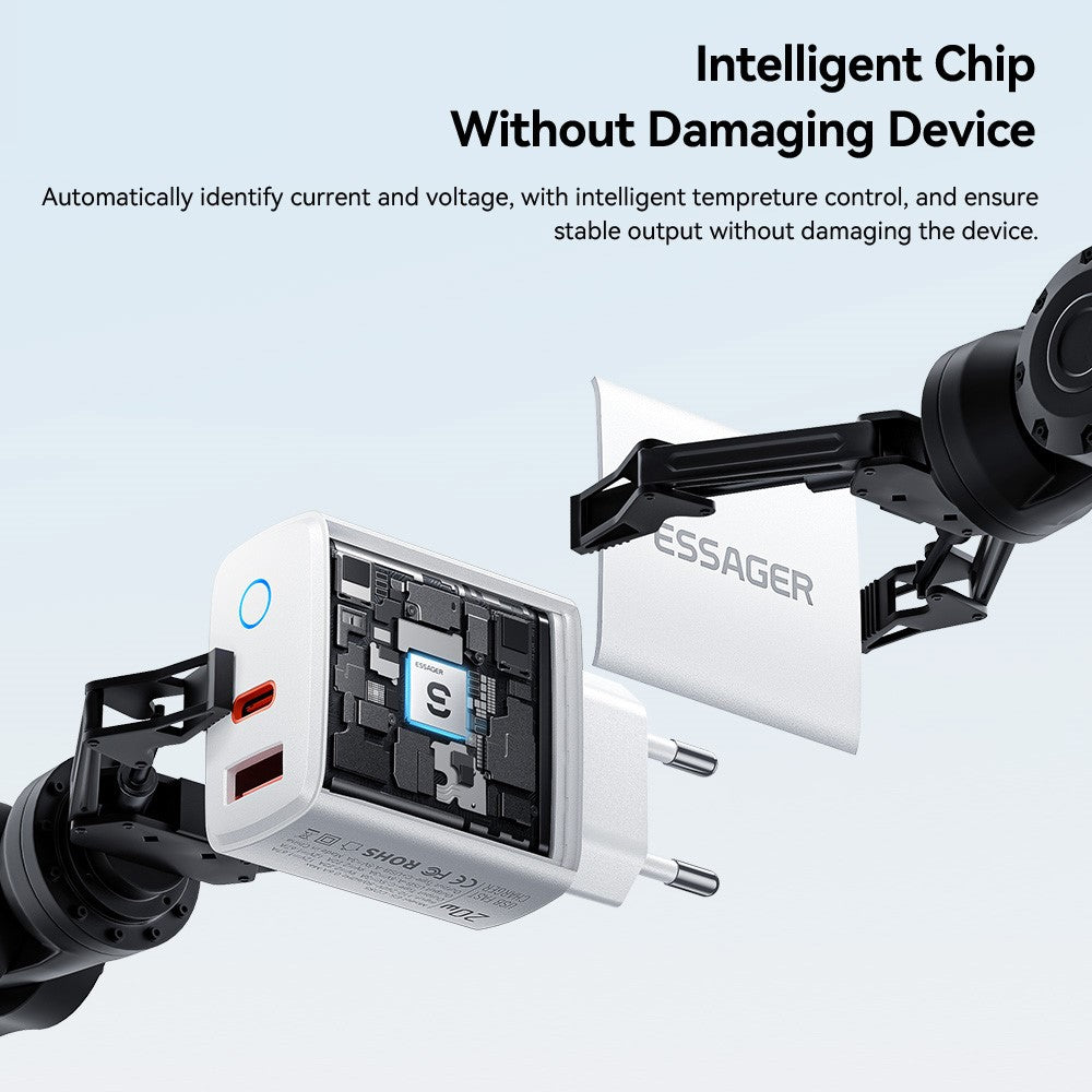 ESSAGER ES-CD55 20W Opladersæt USB-A + USB-C Hurtigopladningsadapter med USB-A til IP-kabel
