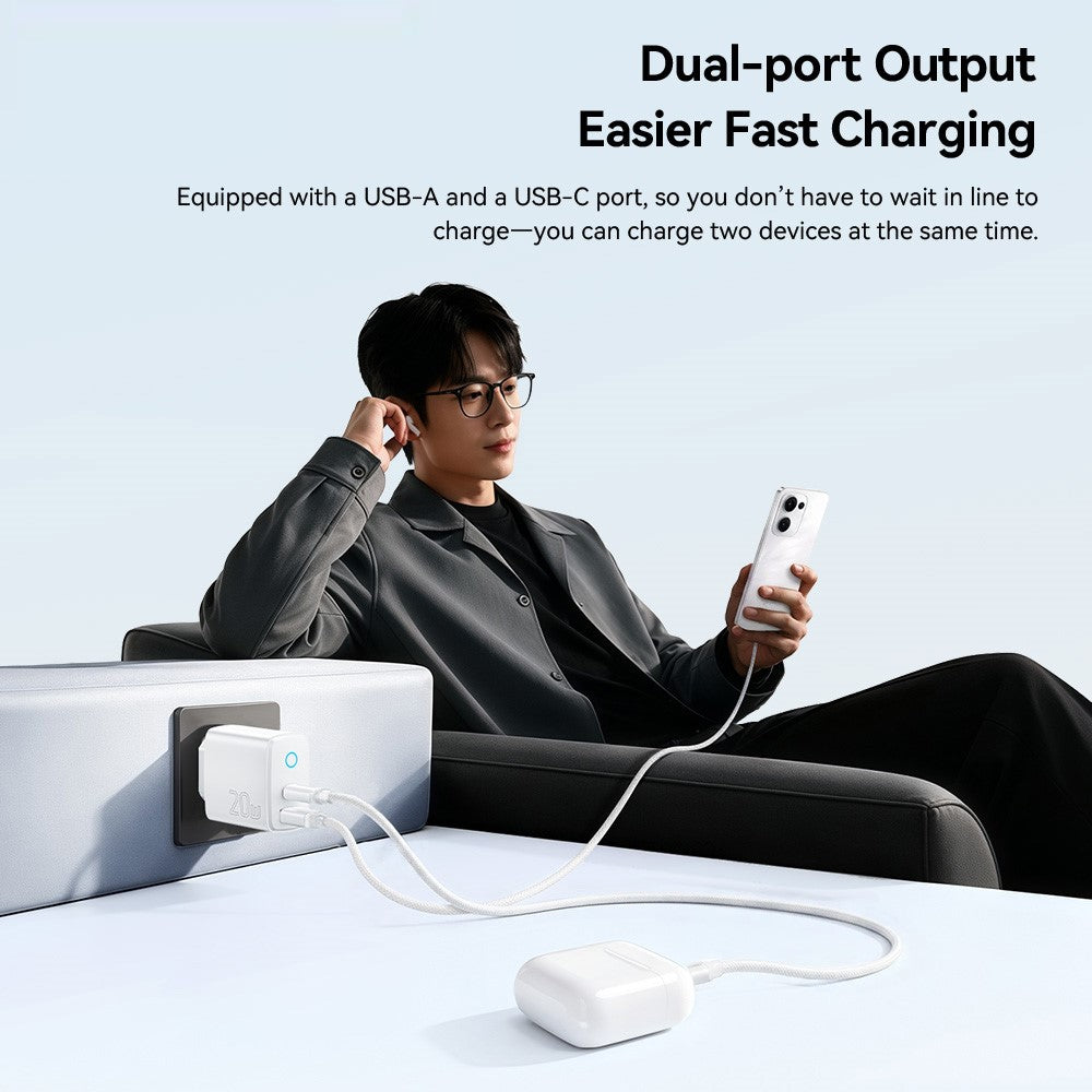 ESSAGER ES-CD55 20W Opladersæt USB-A + USB-C Hurtigopladningsadapter med USB-A til IP-kabel