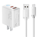 ESSAGER ES-CD55 20W Opladersæt USB-A + USB-C Hurtigopladningsadapter med USB-A til IP-kabel
