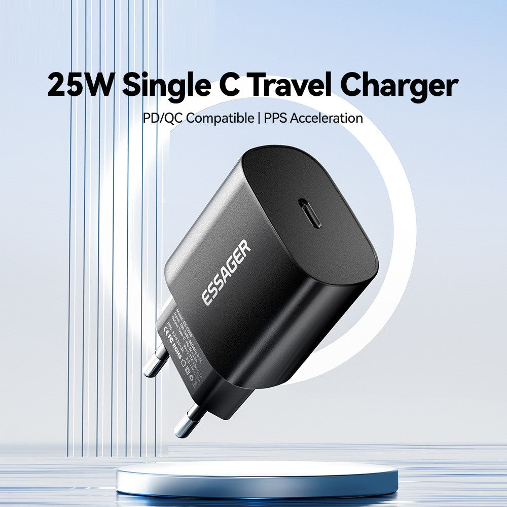 ESSAGER ES-CD38 25W USB-C Wall Charger PD Fast Charging Adapter for iPhone Samsung, EU Plug