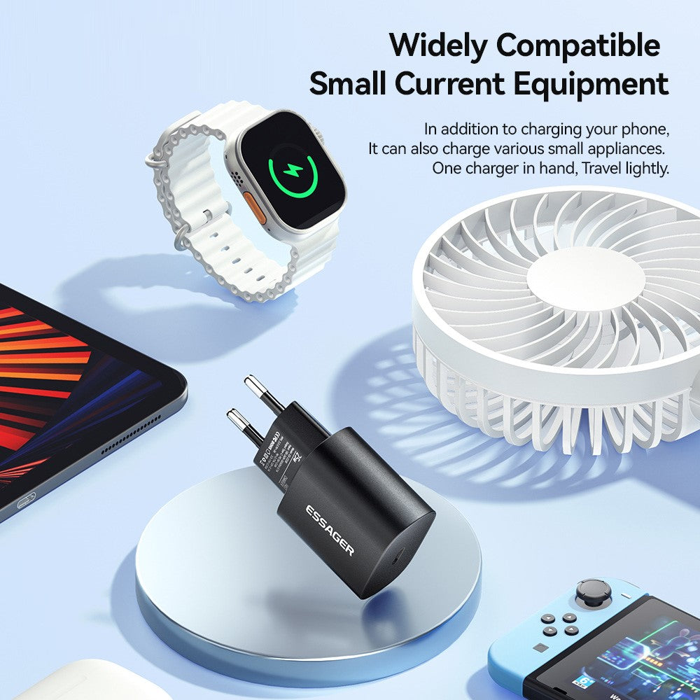 ESSAGER ES-CD38 25W USB-C Wall Charger PD Fast Charging Adapter for iPhone Samsung, EU Plug