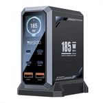 YESIDO YC118 185W GaN-multiportoplader med 6 porte, USB-C PD 3.1, dynamisk TFT-display, ladestation til bærbare enheder
