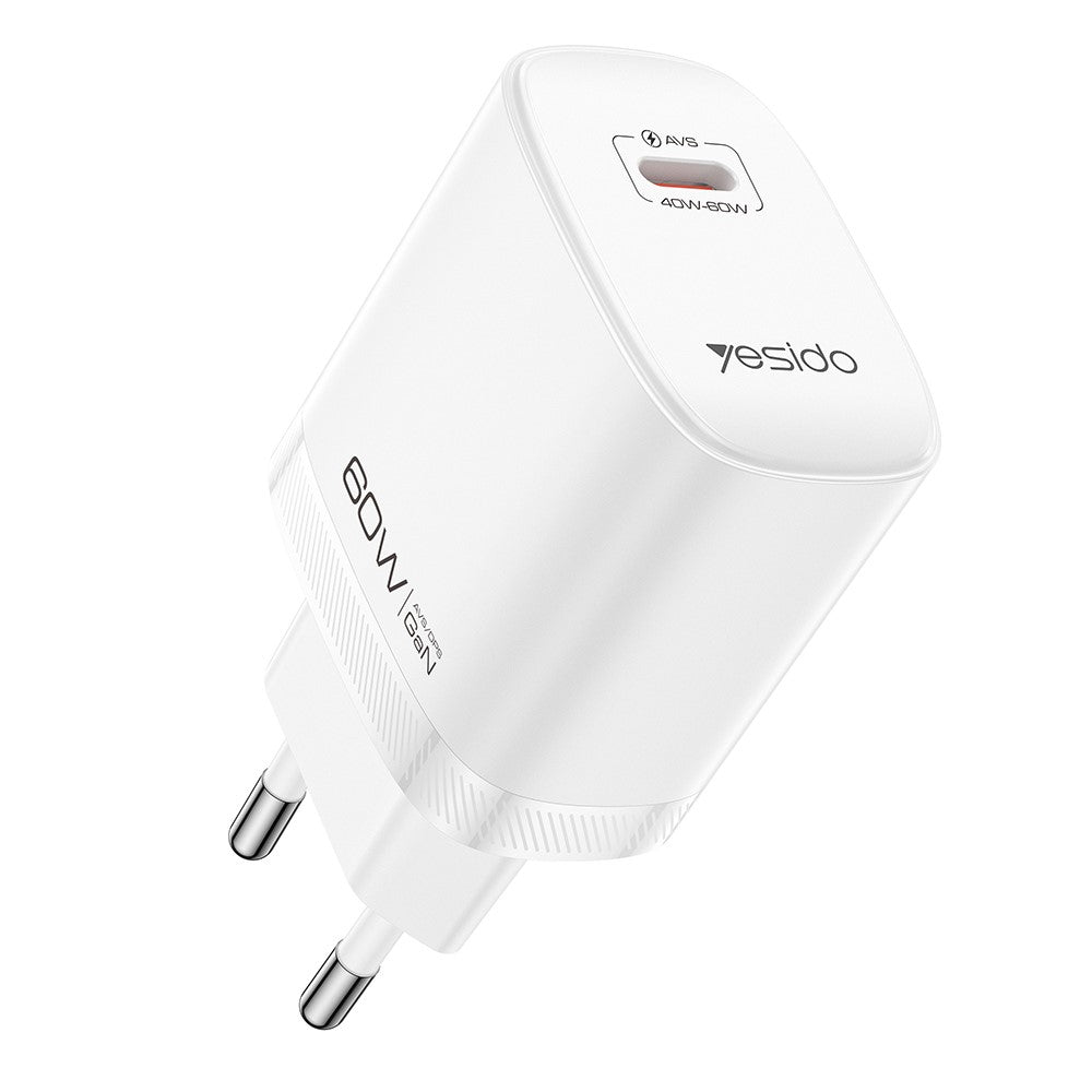 YESIDO YC115 USB-C GaN Charger 40-60W AVS Dynamic Power Adapter with Type-C to Type-C Cable, EU Plug