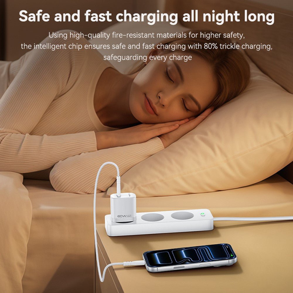 YESIDO YC115 USB-C GaN-oplader 40-60W AVS Dynamisk strømadapter med Type-C til Type-C-kabel, EU-stik