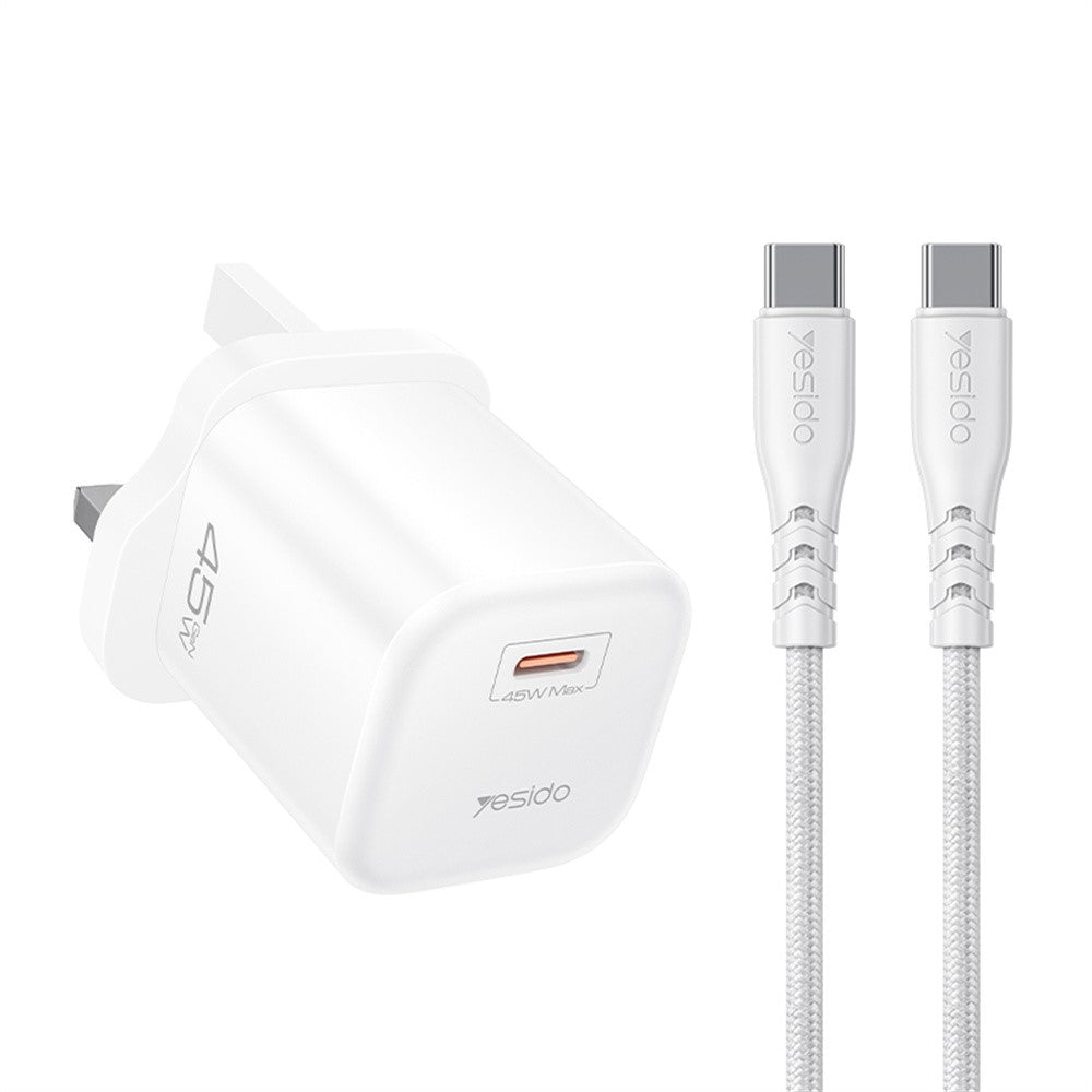YESIDO YC160 45W GaN Charger USB-C PD Fast Charging Adapter with Type-C Cable , UK Plug