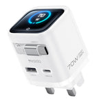 YESIDO YC162 GaN Charger 70W TFT Display Type-C + USB-A Adapter with 70cm Retractable Cable, UK Plug