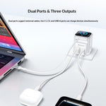 YESIDO YC162 GaN Charger 70W TFT Display Type-C + USB-A Adapter with 70cm Retractable Cable, UK Plug