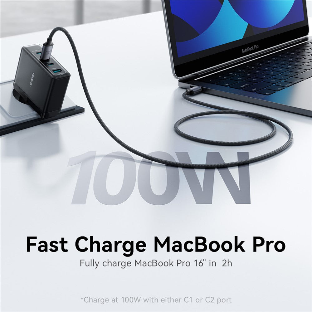 JOYROOM JR-TG11 100W GaN Hurtigoplader 4-ports Strømadapter EU-stik med 2 m 240W USB-C Kabel