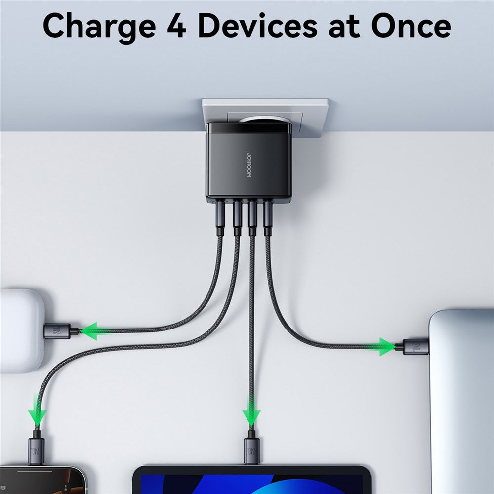 JOYROOM JR-TG11 100W GaN Hurtigoplader 4-ports Strømadapter EU-stik med 2 m 240W USB-C Kabel