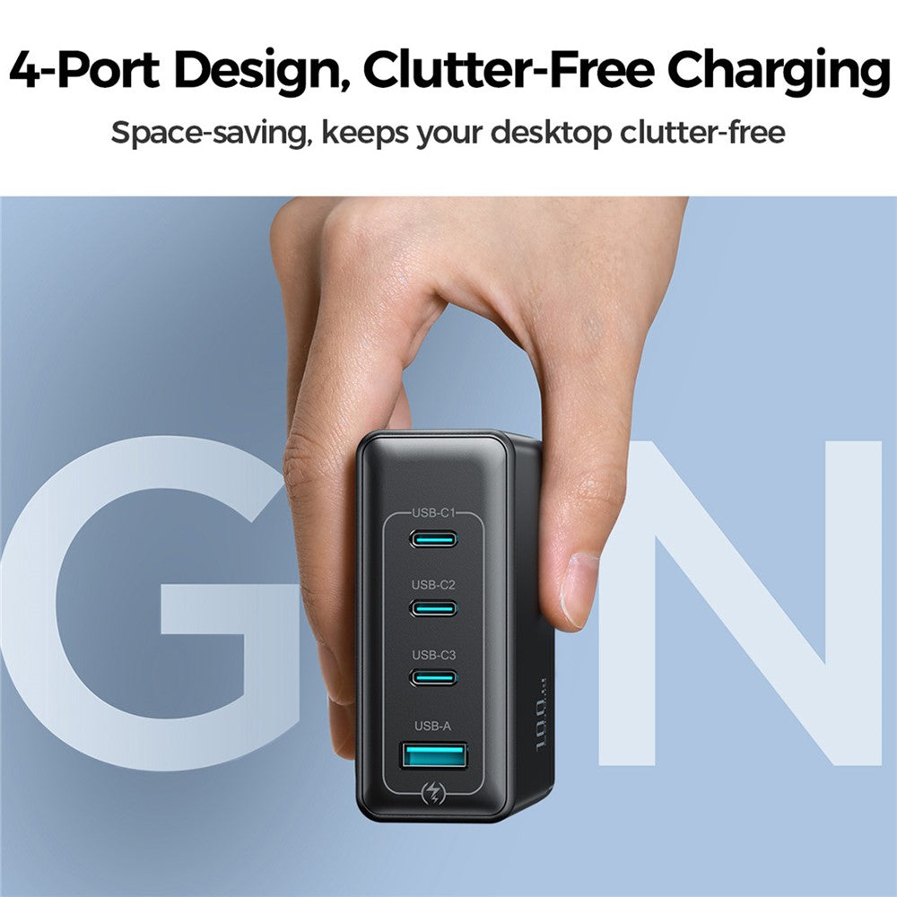 JOYROOM JR-TG11 100W GaN Hurtigoplader 4-ports Strømadapter EU-stik med 2 m 240W USB-C Kabel