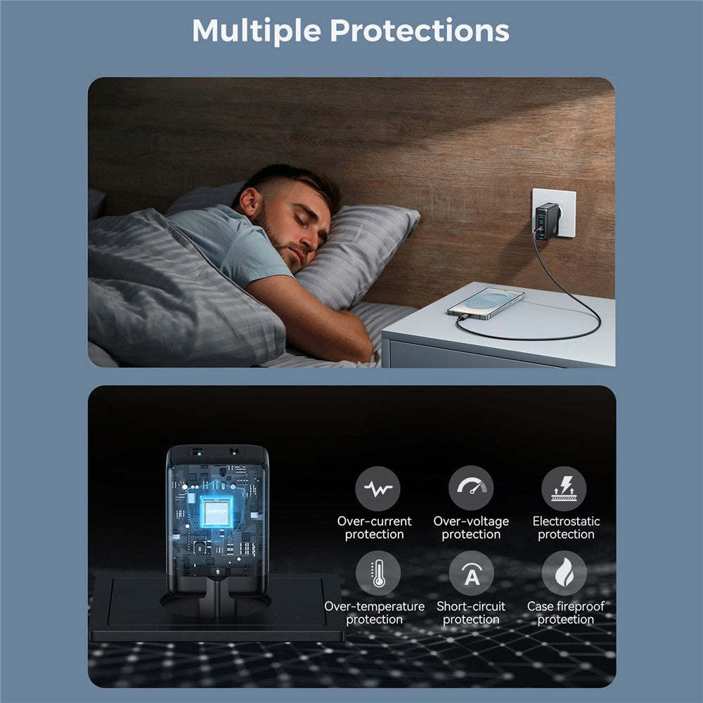 JOYROOM JR-TG11 100W GaN Hurtigoplader 4-ports Strømadapter EU-stik med 2 m 240W USB-C Kabel