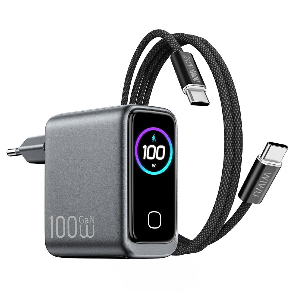 WIWU CHG300 100W GaN Wall Charger 3-Port Fast Charging Smart Display for Laptop Phone Tablet, EU Plug