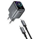 WIWU CHG500 45W USB-C GaN Wall Charger Smart Display PD QC Fast Charging for iPhone Phone Laptop, EU Plug