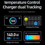 WLX-G2 140W Hurtigoplader USB-A + USB-C 10 Porte GaN Desktop Ladestation med 1,47 Tommer Skærm