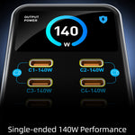 WLX-G2 140W Hurtigoplader USB-A + USB-C 10 Porte GaN Desktop Ladestation med 1,47 Tommer Skærm