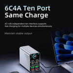 WLX-G2 140W Hurtigoplader USB-A + USB-C 10 Porte GaN Desktop Ladestation med 1,47 Tommer Skærm