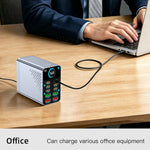WLX-G2 140W Hurtigoplader USB-A + USB-C 10 Porte GaN Desktop Ladestation med 1,47 Tommer Skærm