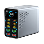 WLX-G2 140W Hurtigoplader USB-A + USB-C 10 Porte GaN Desktop Ladestation med 1,47 Tommer Skærm