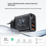 YESIDO YC120L 25W Hurtigoplader med USB-C til iP Kabel Digitalt Display 3-Ports Strømadapter, EU Stik